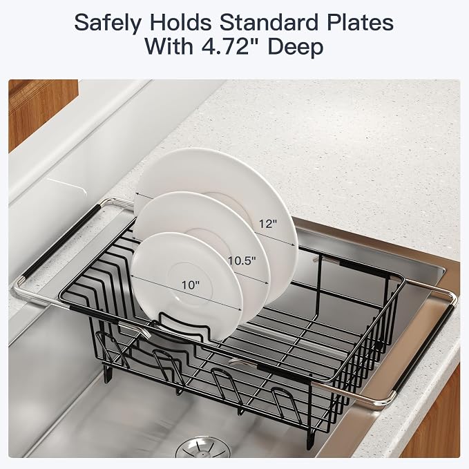 Dish Drying Rack Over The Sink with Utensil Holder | Expandable Stainless Steel Dish Drainer for Small Kitchen, Apartment, RV, Counter Space Saving, Perfect Fit, Rustproof - Image 7