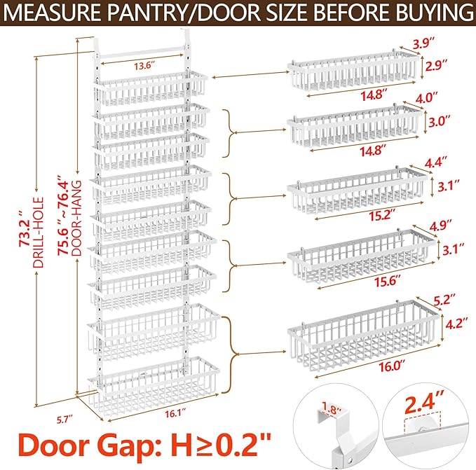 POKIPO 9 Tier Over The Door Pantry Organizer, 2 in 1 Wall Mount or Hanging Spice Rack with Adjustable Deep Basket, Heavy-Duty Seasoning Organizer and Storage for Kitchen Cabinet Closet Bathroom - Image 2