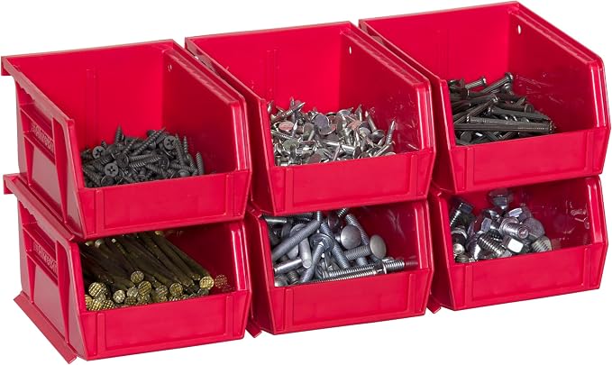 Akro-Mils 30210 AkroBins Plastic Storage Bins, Space-Saving Stackable Bins for Garage, Pantry, Craft Organization, 5" x 4" x 3", Red, 6-Pack - Image 10