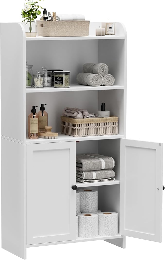 Homhedy Small Bathroom Storage Cabinet, Toilet Paper Storage Cabinet | Bathroom Floor Cabinet with Doors and Shelves, Bathroom Organizers for Small Spaces, 9.8" D x 19.7" W x 39.9" H, White - Image 11