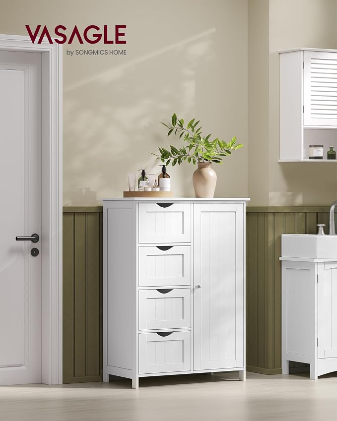 VASAGLE Storage Cabinet with Drawers, Freestanding Floor Cabinet with Door, 13.8 x 25.6 x 35.4 Inches, Adjustable Shelf, for Bathroom, Living Room, Kitchen, Cloud White ULHC042WH01S - Image 2