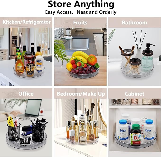 Lazy Susan Turntable Food Storage Container for Cabinets, Pantry, Refrigerator, Countertops, BPA Free - Spinning Organ-izer Rack for Spices, Condiments, Baking Supplies - 9" Round，Clear - Image 6