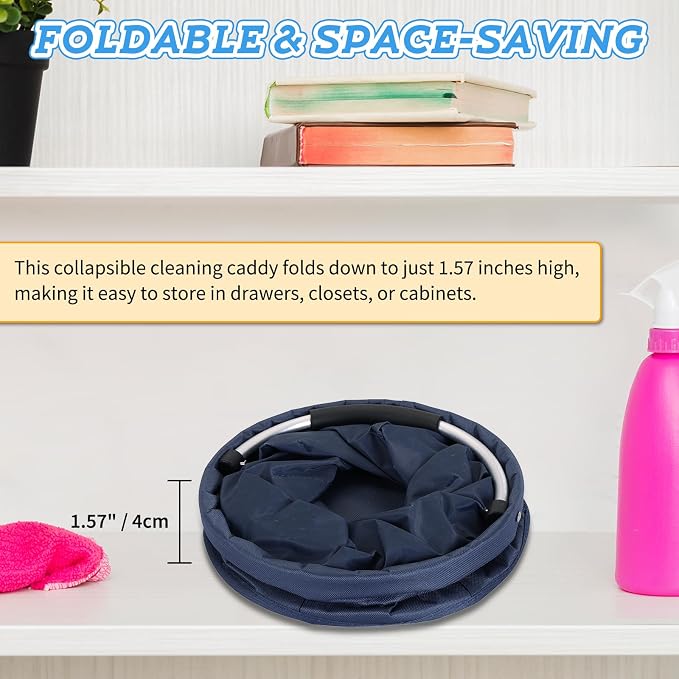 17L Cleaning Caddy with Handle & 6 Pockets, Foldable Cleaning Supply | Portable Shower Caddy, 600D Oxford Fabric Storage Basket for Home, Camping, Gardening, Bathroom - Image 4