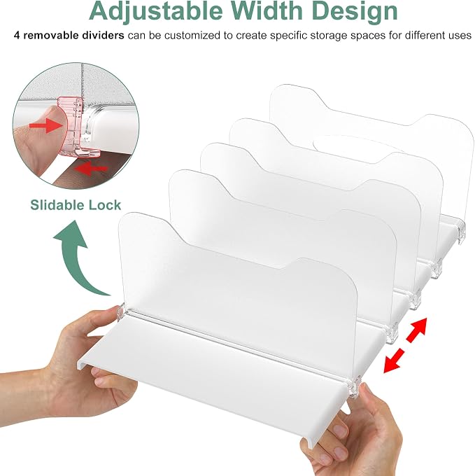 Freezer Organizer,12" Visible Fridge Organizer Rack with Removable Dividers | Freely Adjustable,Easy to Pull Out and Carry Handle, Fits Refrigerator Frozen Meals, Lunch Meat Box, Cheeses, White - Image 4