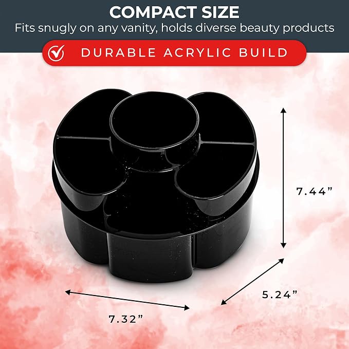 Masirs Small 360 Rotating Makeup Organizer, 5 Compartments, Round Black | Small 360 Rotating Makeup Organizer, 5 Compartments, Acrylic Mini Lazy Susan, Vanity Bathroom Counter, Round Black - Image 3