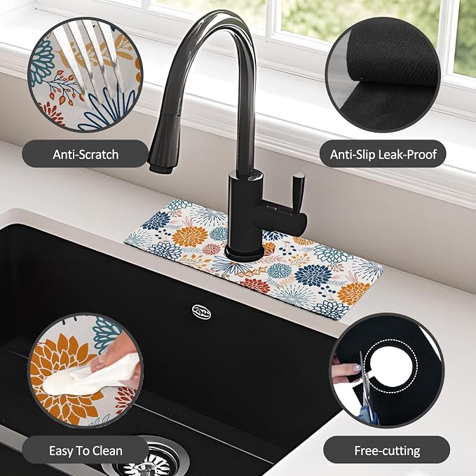 15" X 5.5" Kitchen Sink Splash Guard Faucet Mat Mandala Super Absorbent Fast Drying Faucet Guard & Draining Mat Sink Splash Guard Behind Faucet for Kitchen, Bathroom - Image 4