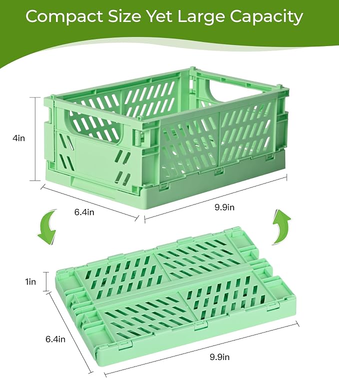 HUUSMOT 2-Pack Collapsible Plastic Storage Baskets, Green, 9.8"x6.5"x3.8" | Pastel, Space-Saving, Collapsible Plastic Bins, Cute Mini Storage Crates, for Classroom, Kitchen, Office, Bedroom - Image 3