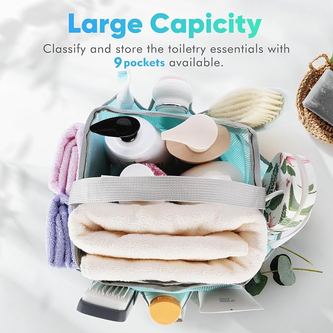 EUDELE Mesh Shower Caddy Portable, 8-Pocket Large Capacity, Quick Dry, Easy Clean, for Beach, Swimming, Gym, Travel - Image 4