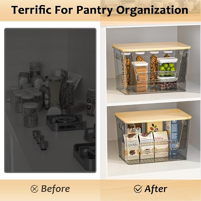Delamu 2 Set Pantry Organizers and Storage,Trash Bag Dispenser with Bamboo Top,Stackable Trash Bag Dispenser Under Sink Organizer for 4-30 GalBags,Onion,Potato,Fruits,Gray(11.22" L*7" W*7.12" H) - Image 4