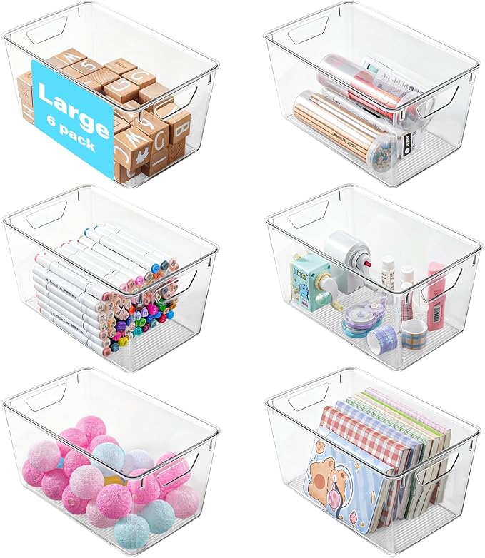 6 Pack Large Clear Storage Bins with Lids, Acrylic Arts and Craft Storage Containers, Stackable Clear Plastic Craft Storage Bins with Handles for Classroom Storage Organization,Kitchen, Fridge, Office by Unknown