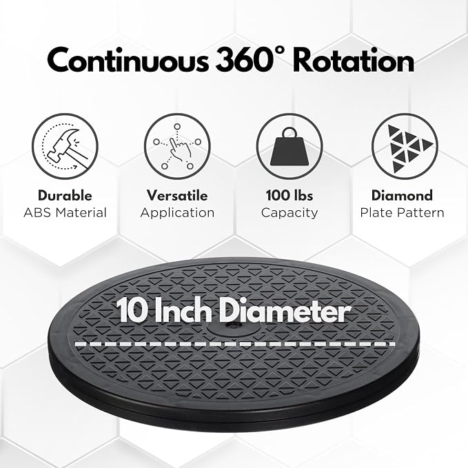 LapWorks 10 inch Heavy-Duty Swivel Base - 0.8" Profile, Supports 100lbs - 360˚ Rotating Turntable and Lazy Susan Stand for Monitors, Computers, Plants, More - Image 4
