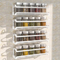 LUCYCAZ 4 Pack Wall Mounted Spice Rack for Kitchen Cabinet,RV,Camper,White | 16 Metal Hooks, Space-Saving,Screw or Adhesive Spice Shelf Hanging,for Pantry Door Spice Jars & Seasonings,11.41×2.75×2.36in by LUCYCAZ