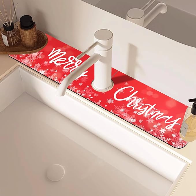 Merry Christmas Snowflake Kitchen Sink Splash Guard Mat Absorbent Fast Drying Mat Faucet Draining Mat Sink Splash Guard Behind Faucet Drip Catcher for Kitchen Bathroom 5.5"×24" - Image 2