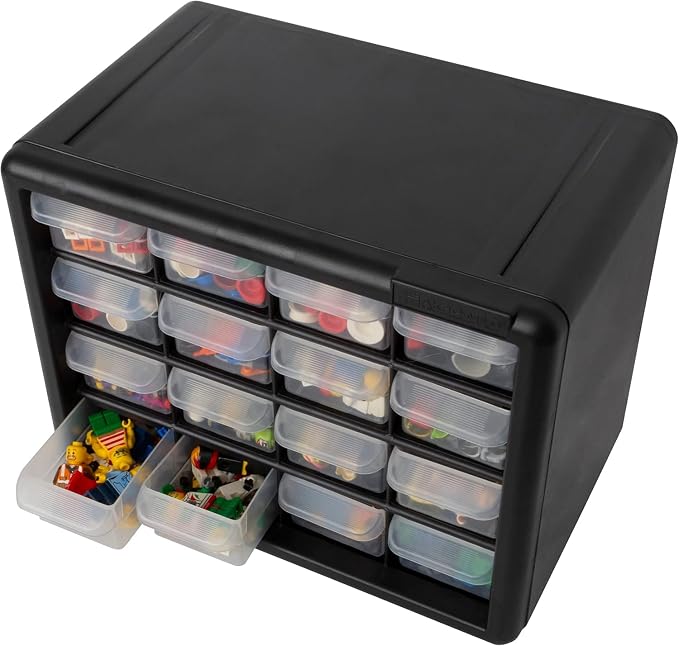 Akro-Mils 16-Drawer Plastic Storage Cabinet, 10.5"W x 6.5"D x 8.5"H, Black | Plastic Cabinet w/ Drawers for Garage Organization, Beads, Makeup Organizer, Building Bricks Storage, Teacher Toolbox, 10116 - Image 10