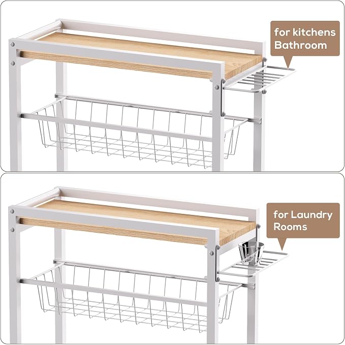 4 Tier Slim Rolling Storage Cart with Pull-Out Baskets, Narrow Sliding Storage Slim Laundry Cart Slim Rolling Kitchen Cart - Image 7