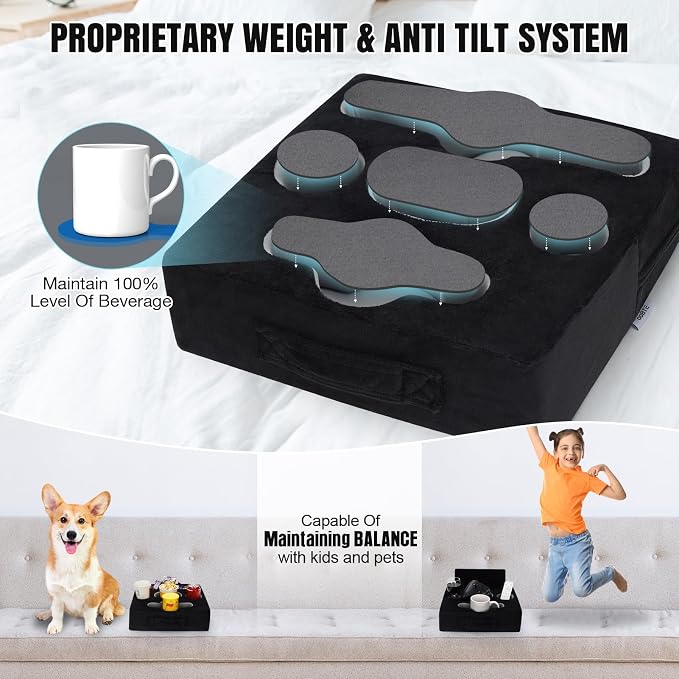 Couch Cup Holder Pillow Tray - Sofa Drink Cup Holder Cozy Buddy | Bed Caddy Organizer for Remote, Snacks Beverage, Phones, Tablet | Use it on Car, Pack, Beach, RV, Boat, Bedroom (Black) - Image 7