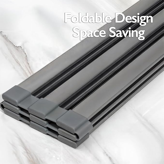 Over-Sink Roll-Up Dish Drying Rack,Aluminum | 18x13in,Over-sink rack,9 Alu slats & silicone ends,33lb capacity,heat resistance to 400°F,roll-up storage - Image 2