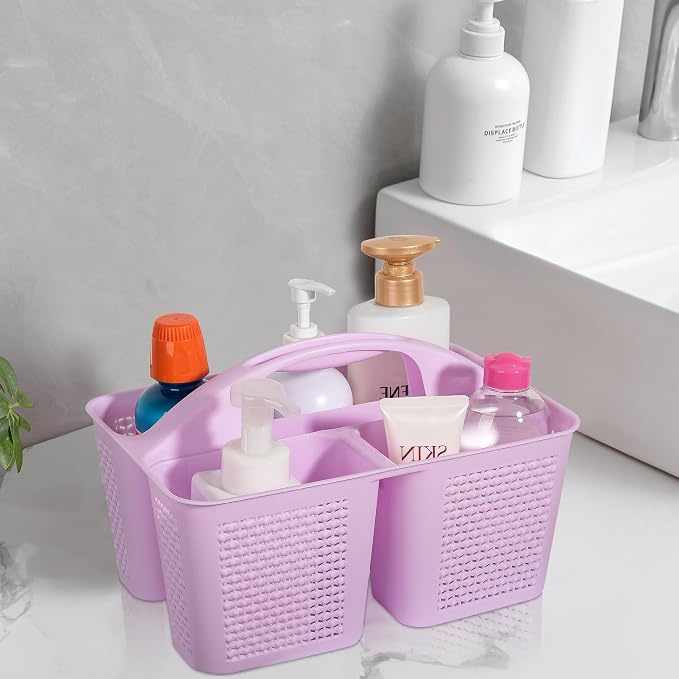Plastic Portable Shower Caddy with Handle, 3 Compartments, Light Purple | Storage Organizer with Drain Holes, Sturdy and Durable For Bathroom, Kitchen, College Dorm, Sink, Camping - Image 2