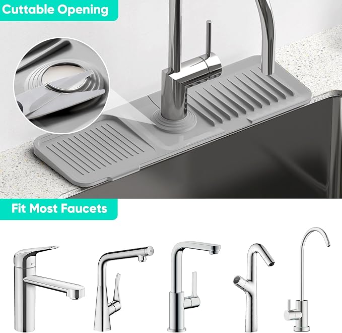 17.7'' Faucet Mat for Kitchen Sink [5°Slope Fast Self-draining] Kitchen Sink Splash Guard Silicone Kitchen Sink Faucet Mat Splash Guard for Kitchen Sink Area Tidy Splash Faucet Guard Draining Mat - Image 5