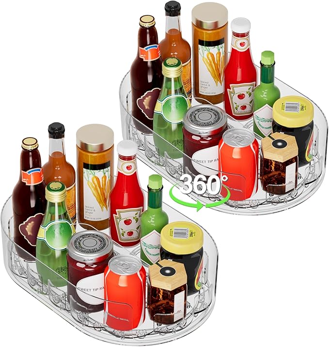 Lazy Susan Organizer for Refrigerator, 13" x 8.5" Clear Rectangular Fridge Organizer Turntable for Condiments, Spice Racks Organizer for Cabinet, Pantry & Kitchen Countertop(2 Piece) by Unknown