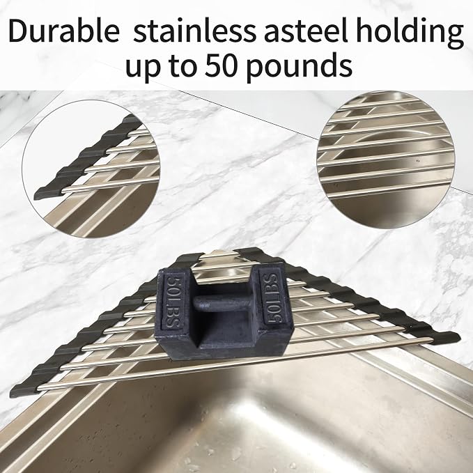 Ahyuan Roll up Dish Drying Rack Over The Sink Kitchen Roll up Sink Drying Rack Portable Dish Drainer Foldable Dish Drying Rack (Black, Triangle 16.3''X9.4'') - Image 2