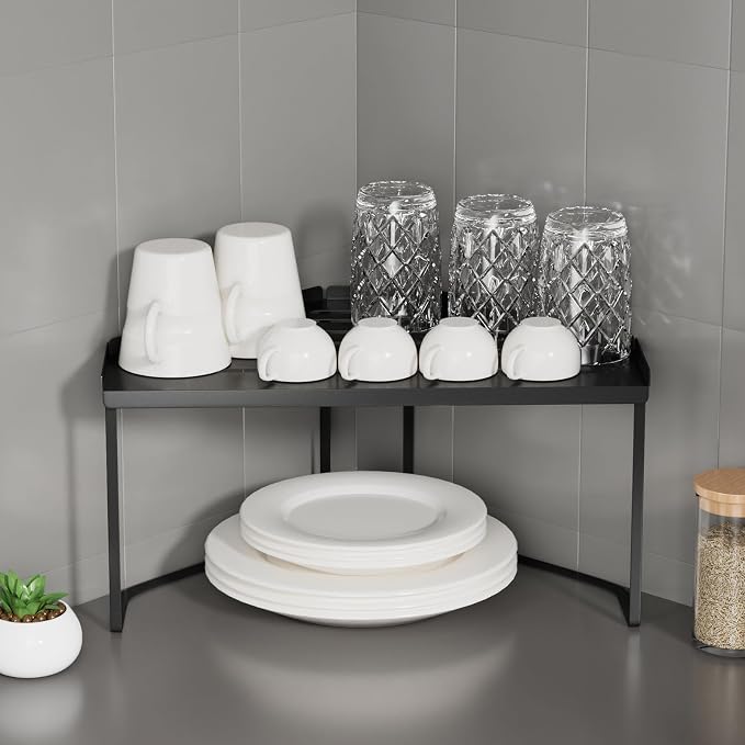 Stackable Metal Kitchen Corner Cabinet Organizer,Kitchen Corner Shelf with Non-Slip Mat,Bathroom Corner Organizer,Storage Shelf rv Must Haves for Cabinet/Bathroom/Countertops/Utensils - Image 2