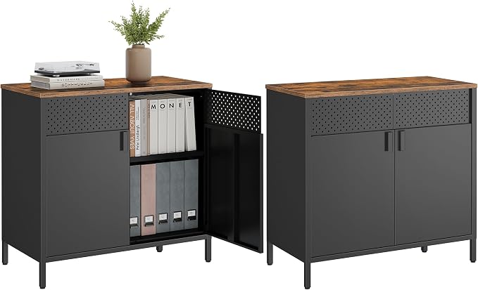 SONGMICS Set of 2 Storage Cabinets, Metal Cabinet, Sideboard with 2 Doors, 15.7 x 31.5 x 29.9 Inches, Magnetic Closure, Adjustable Shelf, Steel Frame, Rustic Brown and Black ULSC791B01 | Metal Cabinet, 15.7 x 31.5 x 29.9 Inches, Magnetic Closure, Adjus... by Unknown