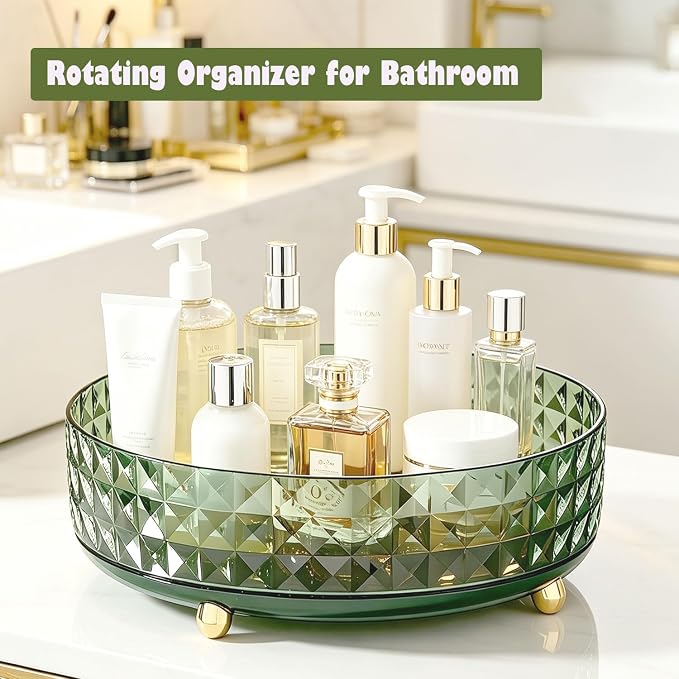 Makeup Perfume Organizer, 9 Inch /23cm 360 Degree Rotating Skincare Organizer, Cosmetics Organizer for Dresser Bathroom Bedroom Countertop Kitchen Pantry Cabinet Vanity Tray Refrigerator, Dark Green - Image 6