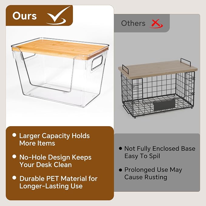 2 Large and 2 Small Pantry Organizers and Storage with Bamboo Lids, Stackable Clear Bins for Onion, Potato, Fruit, Vegetables, Trash Bag Dispenser, Kitchen and Under Sink Organizer - Image 9