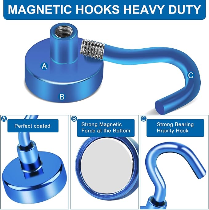 LOVIMAG Magnetic Hooks for Cruise Cabins, 85LBS, 12Pack | Heavy Duty Neodymium Magnet with Hook Essentials for Classroom, Fridge, Ceiling, Hanger, Blue - Image 5