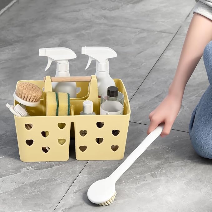 Portable Shower Caddy Plastic Shower Basket Organizer with Handle, Yellow | Divided Bathroom Caddy Storage Cleanning Caddy Tote for College, Dorm Room, Kitchen - Image 5