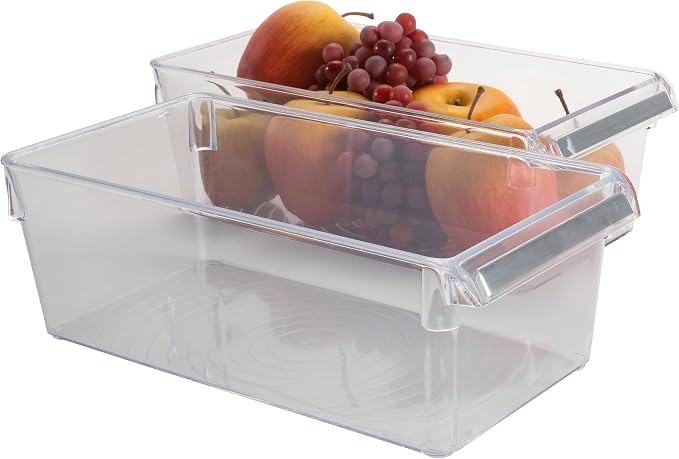Kitchen Details Medium Refrigerator Storage Bin, Fridge & Freezer, Kitchen Organization,Stainless Steel Handle, Countertop,Cabinets, Pantry,Clear (Pack of 12) by KitchenDetails