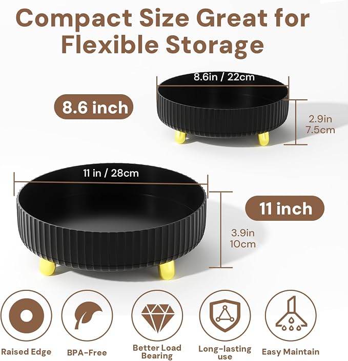 2-Pack Black Turntable Organizer Set – 11" & 8.6" Lazy Susan for Cabinets, Kitchen Pantry, Refrigerator, Bathroom & Medicine Cabinet Storage, 360° Rotating Spice Rack Organizer - Image 2