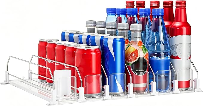 Drink Organizer for Fridge, Self-Pushing Soda Can Organizer for Refrigerator, Refrigerator Organizers and Storage, Automatic Can Dispenser Holds Up to 30 Cans, 6-Row Beverage Rack by Unknown