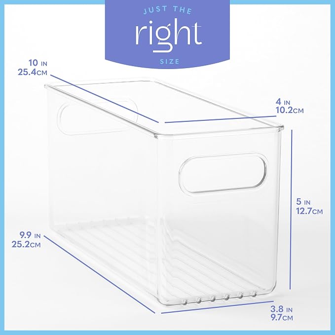 Plastic Food Storage Clear Container Bin with Handles for Organizing Kitchen, Pantry, Refrigerator, Freezer, Pantry, Cabinet, Closet, Bathroom. 10”x4”x5” - Image 3