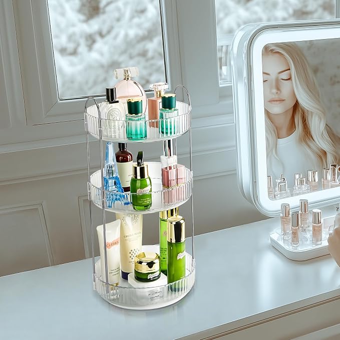 360 Rotating Makeup Organizer, 3 Tier Large Capacity Lazy Susan Bathroom Counter Organizer, Skincare Organizers, Spinning Perfume Organizer & Vanity Organizer Countertop (Silver Clear, 3 Tier) - Image 7