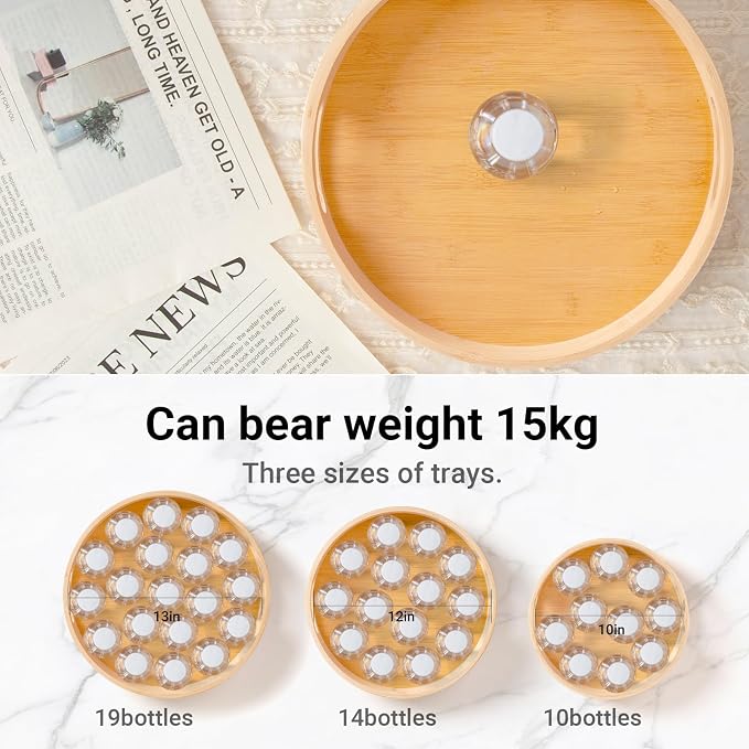 14in Bamboo Lazy Susan Organizer for Cabinet | Spice Turntable Organizer for Kitchen, Round Rotating Serving Tray Turntable Seasoning Organizer for Table Top - Image 6