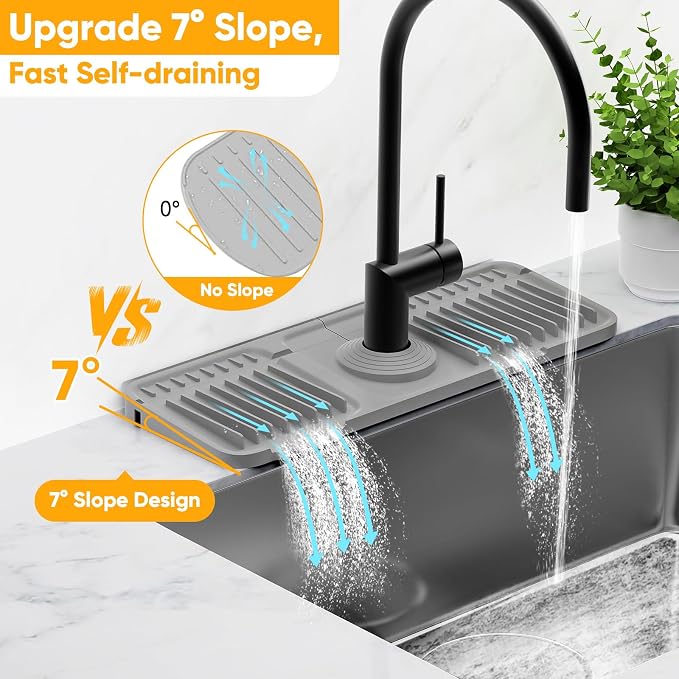 14.6 inch Faucet Mat for Kitchen Sink Splash Guard[7° Slope Fast Self-draining][Snap Lock Fit]Kitchen Sink Faucet Mat Splash Guard Kitchen Sink Area Water Splash Guard Behind Faucet Draining Mat - Image 3