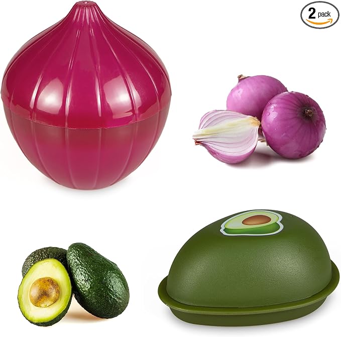 Vegetable and Fruit Storage Containers for Refrigerator, Pack of 2 | Avocado and Onion Storage, Food Storage Containers with Lids by PIVNASY