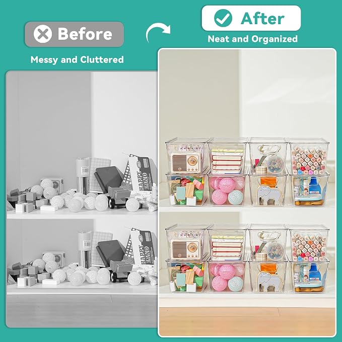 6 Pack Small Clear Storage Bins with Lids, Acrylic Arts and Craft Storage Containers, Stackable Clear Plastic Craft Storage Bins with Handles for Classroom Storage Organization,Kitchen, Fridge, Office - Image 8
