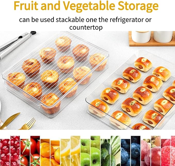 2 Pack Deli Meat Container for Fridge, Bacon Container with Lids for Refrigerator Fruit, Cold Cuts, Cheese Keeper Marinade Tray, Stackable Freezer Storage Containers - Image 3