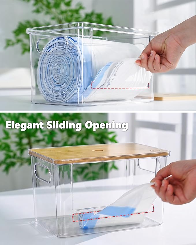 iCASA 5 in 1 Trash Bag Holder Dispenser Dishwasher & Laundry Pods Container | Large Stackable Under Sink Organizer Garbage Bag Dispenser for 13/30/33 Gallon Bags, Kitchen Pantry Clear Storage Bins - Image 4