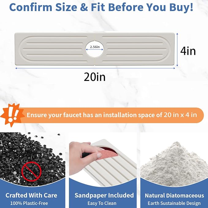 Stone Faucet Mat for Kitchen Sink, Water Absorbing Sink Water Splash Guard, Fast-Drying Kitchen Sink Faucet Mat, Durable Protector and Stone Drying Mat for Kitchen Counter & Bathroom Sink - Image 3