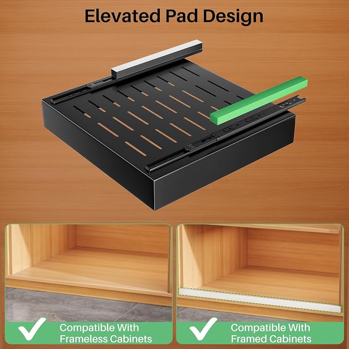 Pull out Cabinet Organizer, 21"Deep, 16.9"Wide Heavy Duty Full-Extension Slide out Drawers with Nano Adhesive, Roll Out Shelves Sliding Cabinet for Kitchen, Bathroom, Pantry,under sink Storage(Black) - Image 3