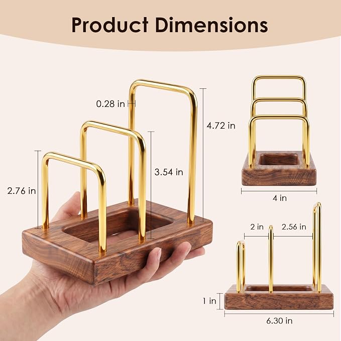 2 Pack Cutting Board Holder with Hardwood Base,Stand for Pot Lids | Heavy Duty Chopping Boards and Baking Sheets,Small Organization Dish Rack for Countertop - Image 3
