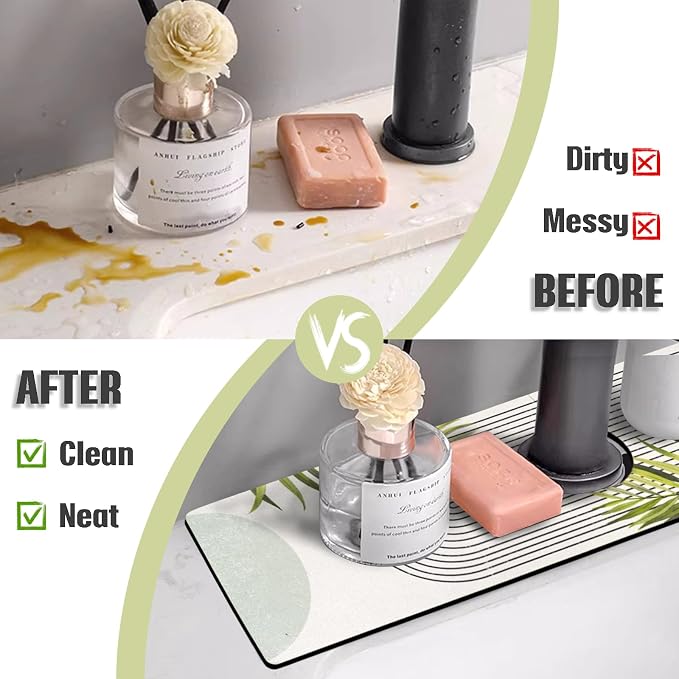 Sink Faucet Absorbing Mat, 2 Pack Drying Mat Around Faucet Sink Splash Guard Behind Faucet Sinkmat For Kitchen Bathroom Island Rv 24 * 5.5 Inch (60 * 14 cm) - Image 3