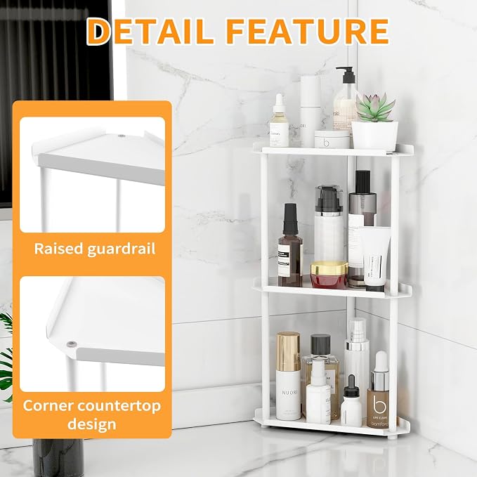 Jesginboo 3 Tier Bathroom Counter Organizer, Vanity Organizer Corner Shelf | Skincare, Makeup Countertop Organizers, Kitchen, Bathroom Counter Storage, White - Image 6