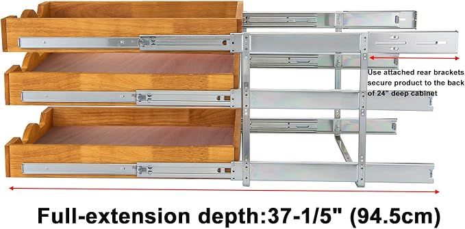 DINDON 3 Tier Pull Out Cabinet Organizer 17”W X21”D Slide Out Shelves With Shelf Liner for Kitchen Wood Roll Out Drawers Pantry Organization - Image 7