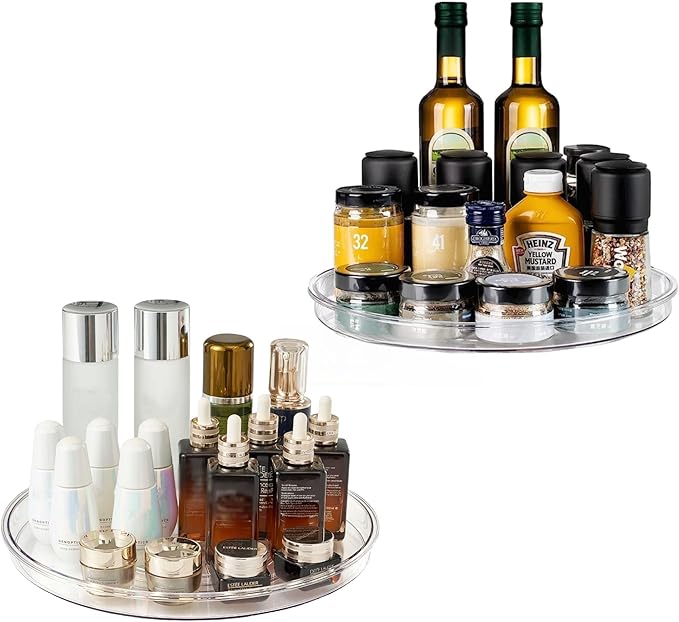 2-Pack 13Inch Lazy Susan Cabinet Organizer, Plastic Rotating Organizer Spice Rack Condiment Organizer for Pantry, Countertop, Cupboard, Refrigerator-Clear by vacane