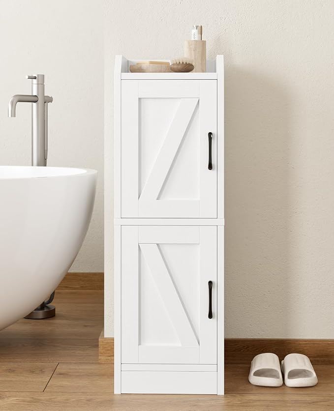 Narrow Bathroom Storage Cabinet with 2 Doors and Shelves, 9.8" W Small Storage Cabinet for Toilet Paper Storage, Slim Cabinet for Small Spaces, Bathroom, Kitchen, 9.8" W × 7.9" D × 29.5" H, White by Unknown